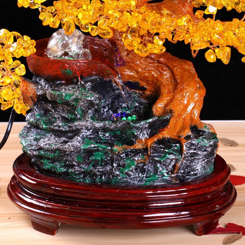 黃水晶招財(cái)樹(shù) 流水滾球工藝擺件，為家居注入財(cái)富與靈動(dòng)